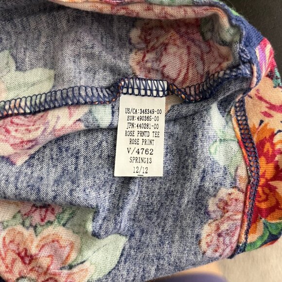 2/$30 NWT GAP Floral Print Short Sleeve Tee Boat Neck Blue Large #8869 - Picture 5 of 6